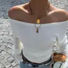 Procesamiento Personalizado Suministro Exclusivo Transfronterizo Top de Manga Larga Asimétrico de Hombro Descubierto Más Vendido en Amazon Camiseta Ajustada para Mujer