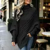 Amazon En Stock Otoño/Invierno 2026 Nuevo Suéter de Punto Trenzado con Mangas Murciélago Estilo Europeo Americano Cuello Alto Redondo Prendas de Punto tipo Capa