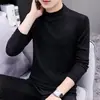 Camiseta térmica de manga larga para hombre para otoño e invierno 2026, nueva capa base de color liso con cuello medio-alto, forro polar de doble cara