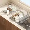 Estante escurridor de fregadero de acero inoxidable 304, cesta escurridora retráctil para cocina, estante de almacenamiento de platos para encimera sin perforación