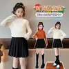 Ropa de Otoño 2025 Suéteres de Punto para Niñas Ropa de Otoño e Invierno para Estudiantes de Primaria Ropa de Punto para Niñas Camisas Base de Cuello Semi Alto Estilo Nuevo