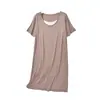 Vestido de verano nuevo estilo, empalmado, imitación dos piezas, cuello redondo, manga corta, modal, moda, simple, holgado, talla grande, vestido para casa