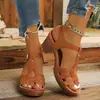 Sandalias de tiras sin espalda, peep-toe, tacón grueso, talla grande, europeas y americanas, para comercio exterior, zapatos tejidos de punta abierta, de moda, de verano, en stock