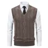 Colete de tricô com ponto trançado, padrão losango, gola V, masculino, para outono e inverno, importado, suéter colete de tricô sem mangas, folgado