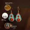 Pendientes de Calabaza Yue Erxin Plata S925 para Mujer Pendientes Dorados Método Antiguo Pendientes Artesanía de Esmalte Azul Quemado Pendientes