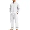 Conjunto de camisa de lino de manga larga simple para hombre, informal, para casa, para ir al trabajo, para vacaciones, estilo europeo y americano, transfronterizo, otoño, corte holgado, venta al por mayor