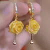 Pendientes de Malla de Flor de Rosa con Diamantes Completos Super Brillantes Estilo Coreano con Sentido de Diseño, Lujo Ligero, Artesanía Exquisita, Pendientes de Moda y Versátiles