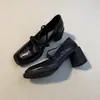 Sapatos Mary Jane Novos com Salto Bloco Silencioso de 6,5 cm de Altura, Tira Elástica, Bico Quadrado, Design Elegante com Cruzamento