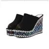 Sandalias de cuña de tacón alto con estampado étnico y boca de pez para mujer para verano, Nuevas sandalias de cuña de talla grande para uso en exteriores, Transfronterizo