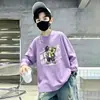 Camiseta de Manga Comprida Infantil para Meninos Estilo Primavera e Outono 2026 Nova Chegada Top Infantil 100% Algodão Puro Top de Gola Redonda para Crianças Médias e Grandes