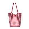 Bolsa Tote Rayada Casual de Doble Cara para Mujer 2026 Nueva de Gran Capacidad Ligera de un Solo Hombro para Estudiantes Universitarios y Viajes