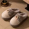 Chinelos de Algodão Femininos Sola Grossa Antiderrapante Quente para Interior Casa 2026 Novos Chinelos de Pelúcia Outono Inverno Masculinos