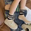 Calcetines Vintage de Primavera 2026 para Mujer, Calcetines Holgados a Rayas Color Block de Moda, Gruesos de Punto Mediana Caña Cómodos y Versátiles, Calcetería de Algodón al por Mayor