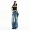 Jeans de pierna ancha para mujer, color Naranja Juvenil #, con bolsillos traseros rotos y lavados, tiro alto, corte holgado, adelgazantes, únicos, modernos, versátiles, de largo hasta el suelo