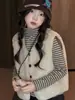Nueva colección de otoño e invierno para niñas: conjunto de chaleco esponjoso engrosado y camiseta de rayas, chaleco cálido con cuello semi-alto, adecuado para niños mayores
