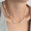 Collar Roto de Cristal Plateado y Perlas para Mujer, Popular Cadena para Clavícula de Lujo Ligero de Gama Alta, Accesorio de Cadena para el Cuello con Diseño de Nicho