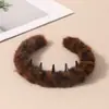 Diadema de Peluche Dientes de Leopardo Retro Hecha a Mano para Mujer, Pinza Antideslizante para Lavado Facial, Accesorios para el Cabello de Maquillaje, Diadema Corta, Accesorios para el Cabello de Otoño e Invierno