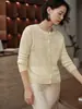 Cardigan de Cashmere Feminino Outono/Inverno Sete Pontos Fio Único Jaqueta Tricô Look Emagrecedor Solto Amigo da Pele Gola Redonda Top de Tricô com Trança
