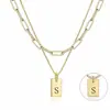 Collar Transfronterizo Europeo y Americano de Oro 18K de 6 mm con 26 Letras de Doble Capa Colgante Rectangular de Acero de Titanio Acero Inoxidable Venta al por Mayor
