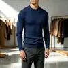 Suéter de Punto Cableado de Cuello Redondo de Color Sólido Elástico Ajustado Europeo y Americano para Hombre Otoño Invierno Ropa de Punto Base Ajustada Ropa de Hombre