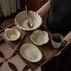 Juego de cuenco y plato rústico de cerámica para una sola porción, vajilla de cerámica para el hogar al por mayor, cuencos de arroz, platos y vajilla de estilo vintage para restaurantes, en stock