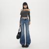 Yc & Pantalones Acampanados Sexy de Tiro Bajo Retro Americano Look Adelgazante Otoño e Invierno Jeans Elásticos Versátiles para Mujer Nuevo Estilo
