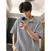 Camisa Polo Estilo Chanel Cinza Escuro Manga Curta Masculina Verão Cleanfit Padrão Espinha de Peixe Gola Ponta com Toque de Luxo