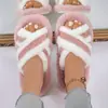 Pantuflas de felpa a rayas transfronterizas para mujer, para uso en casa en otoño e invierno, con suela gruesa, punta abierta, antideslizantes, cálidas para interior, de algodón