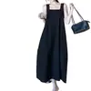 Vestido largo tipo camiseta sin mangas, de cuello cuadrado, hombros anchos, para mujer, corte recto, holgado, con caída, para vacaciones casuales, vestido adelgazante