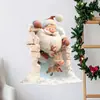 BRUP Calcomanía de Ventana de Pared Rota Navideña de Dibujos Animados Papá Noel Reno Saliendo de la Pared Escena de Nieve Calcomanía Decorativa BR2385C