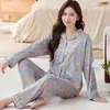 Pijama Floral Casual Talla Grande, Trajes Delgados de Manga Larga para Primavera y Otoño, Ropa de Casa Cómoda Estilo Japonés para Madres de Mediana Edad que se Puede Usar Afuera