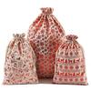 Bolsa navideña grande de algodón y lino bronceado con lunares 20*30 Europea y Americana Bolsa de regalo navideño para niños Bolsa de regalo de Navidad