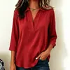 2026 Amazon Europa Transfronterizo Nuevo Top para Mujer de Cuello en V Color Sólido Algodón Lino Camisa Holgada Casual
