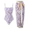 Traje de baño conservador de tres piezas europeo y americano unido que cubre el vientre para playa y aguas termales, bikini unido retro francés