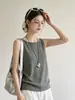 Camisole de tricô cinza retrô estilo japonês para mulheres, peça externa casual e elegante de verão, top sem mangas que afina