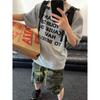 Camiseta de Hombre Gris Pesada Estampada en Inglés de Manga Corta Verano Cuello Redondo 2025 Trendy Estilo Japonés Simple Base Combinable Top