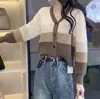 Estilo Coreano Otoño e Invierno Nuevo Cuello en V Combinación de Colores Estilo Holgado Perezoso Cárdigan de Punto para Mujer Versátil Suave Ceroso Suéter Rayado Chaqueta