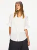 Camisa de Linho Manga Curta Enrolada Pasway Studio Sensação de Alto Intelecto Retro Cor Sólida Respirável Versátil Top Casual