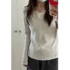 250g Tira de Mousse 90 Poliéster 10 Spandex Camiseta de Manga Larga Rayada para Mujer Otoño Falso Dos Piezas Camiseta Base Superior