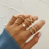 Ventas Directas de Fábrica Sitio Web Independiente Transfronterizo Ins Aleación Juego de Anillos de 10 Piezas Anillo de Falange Simple Perla Nuevo Estilo Chino