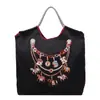 Bolso Nuevo de Lona Bordado, Bolso Cruzado de Compras Ecológico Bordado de Nicho Estilo Japonés, Bolso de Hombro de Nylon, Bolso Tote