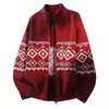 Otoño e Invierno Nuevo Cárdigan de Punto con Cremallera y Cuello Alto Holgado Chaqueta Moda Masculina Jacquard Engrosado Suéter Casual Chaqueta