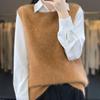 Chaleco de cachemira para mujer, 100 % cachemira pura, otoño e invierno, nuevo chaleco de punto sin mangas con cuello redondo cepillado