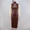 Vestido Ajustado con Abertura Moda Femenina Transfronteriza Europea y Americana 2026 Amazon Vestido de Cuello Alto sin Mangas que Ceñe la Cintura de Cuero de PU