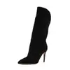 2025 Nuevas Botas Cortas Rectas de Moda para Mujer, Estilo de Comercio Exterior Transfronterizo, Punta Fina, Tacón de Aguja Alto, Slip-On, Pasarela, Tallas Grandes
