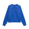 Moda Femenina Transfronteriza Europea y Americana Verano 2026 Nuevo Suéter de Punto Casual Versátil Estilo Perezoso de Manga Larga con Cuello Polo y Acentos de Bolsillo