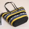 Bolsa de Palha Trançada com Ombro Vazado Estilo Francês Nova Estilo Étnico Cor Contrastante Portátil Bolsa Trançada Feminina para Férias na Praia