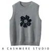 Nova Moda de Outono Colete Feminino Slimming Solto Gola Redonda Jacquard de Cashimere Floral Tricô Sem Mangas