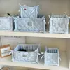 Cesta de Almacenamiento Acolchada con Rayas Azules Originales Organizador de Escritorio para Cosas Pequeñas Caja de Almacenamiento para Cosméticos, Bocadillos, Artículos Varios