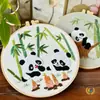 Set Lindo de Panda Arte de Pared Punto de Cruz Adornos Hechos a Mano 3D Bordado Lu Animal Bordado Inglés Materiales DIY